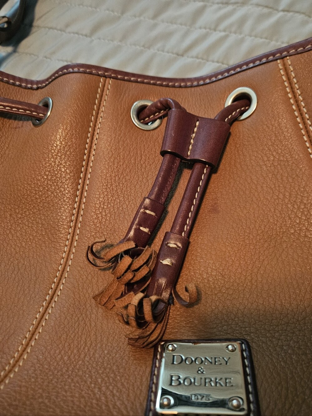 Dooney & Bourke Cognac Brown Leather Drawstring Shoulder Bag - Picture 11 of 11